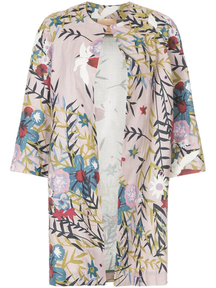 Erika Cavallini Floral Print Coat - Pink & Purple