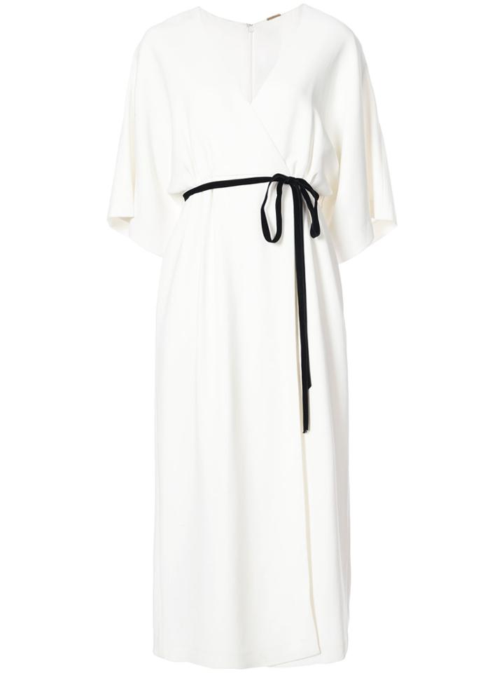 Adam Lippes Stretch Cady Wrap Dress With Flutter Sleeves - White