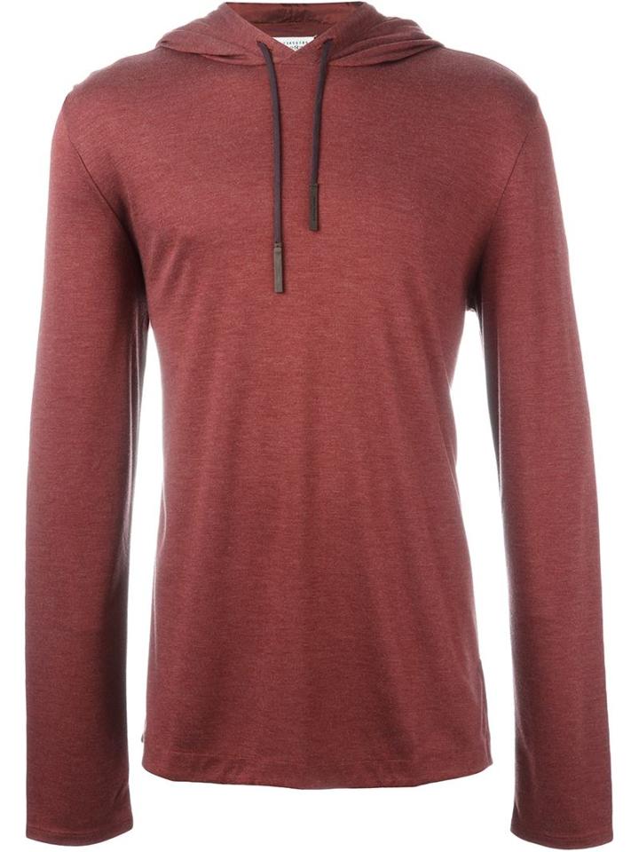 Maison Margiela Lightweight Hoodie, Men's, Size: 52, Red, Calf Leather/polyester/viscose