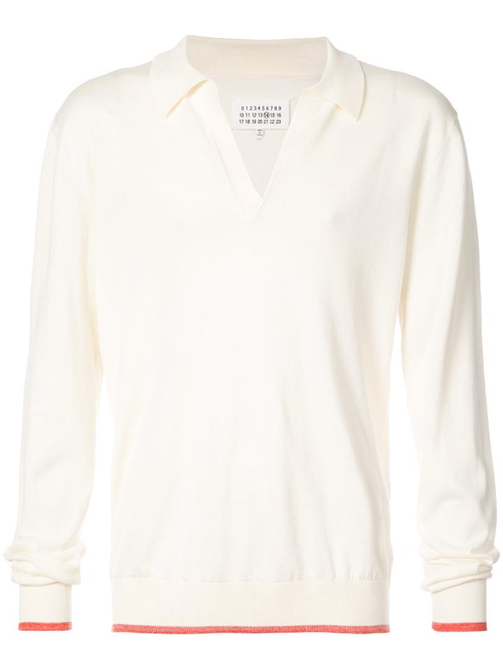 Maison Margiela Collared Henley Neck Raglan Sleeve Shirt - White