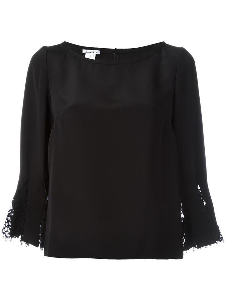 Oscar De La Renta Lace Detail Blouse, Women's, Size: 6, Black, Silk/cotton/nylon/rayon