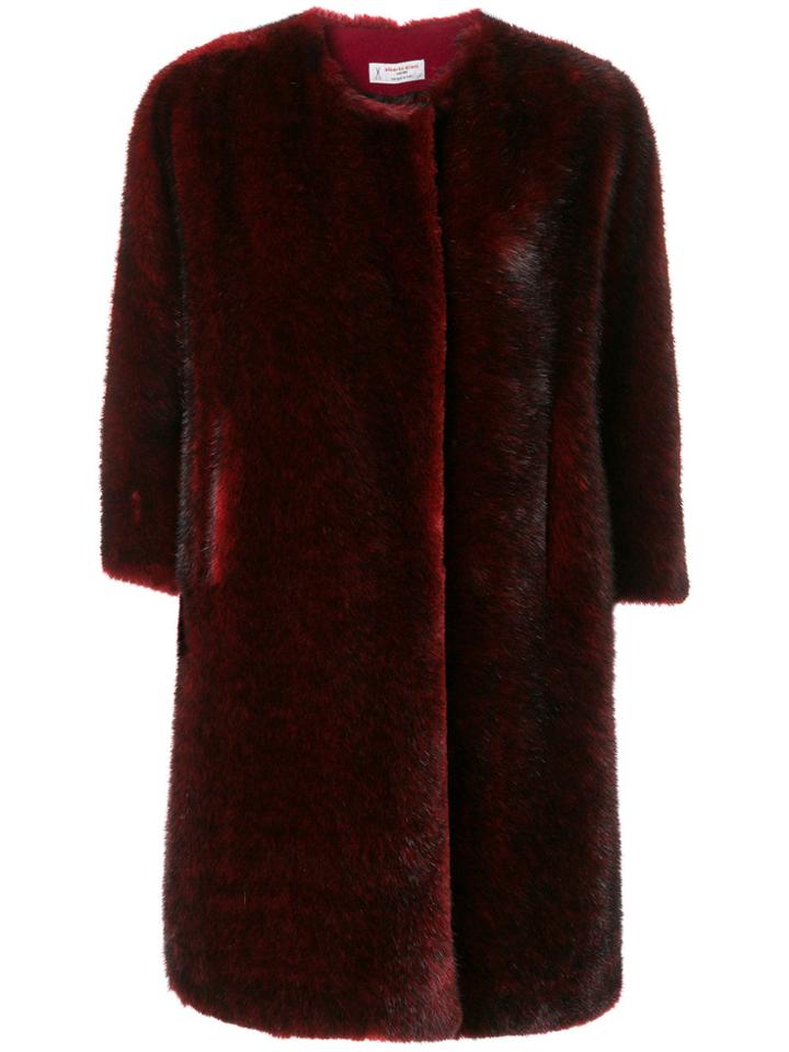 Alberto Biani Faux Fur Collarless Coat - Red