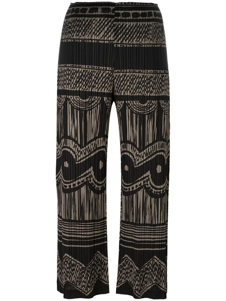 Pleats Please By Issey Miyake Pleated Print Cropped Trousers, Women's, Size: Iii, Black, Polyester