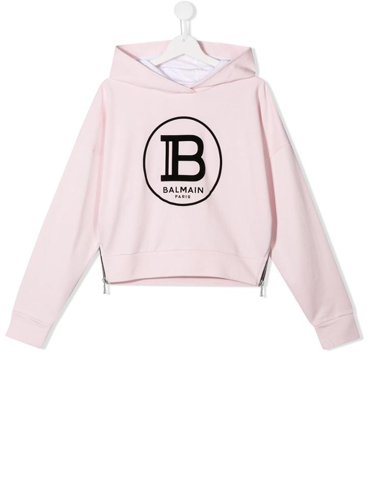 Balmain Kids Branded Hoodie - Pink