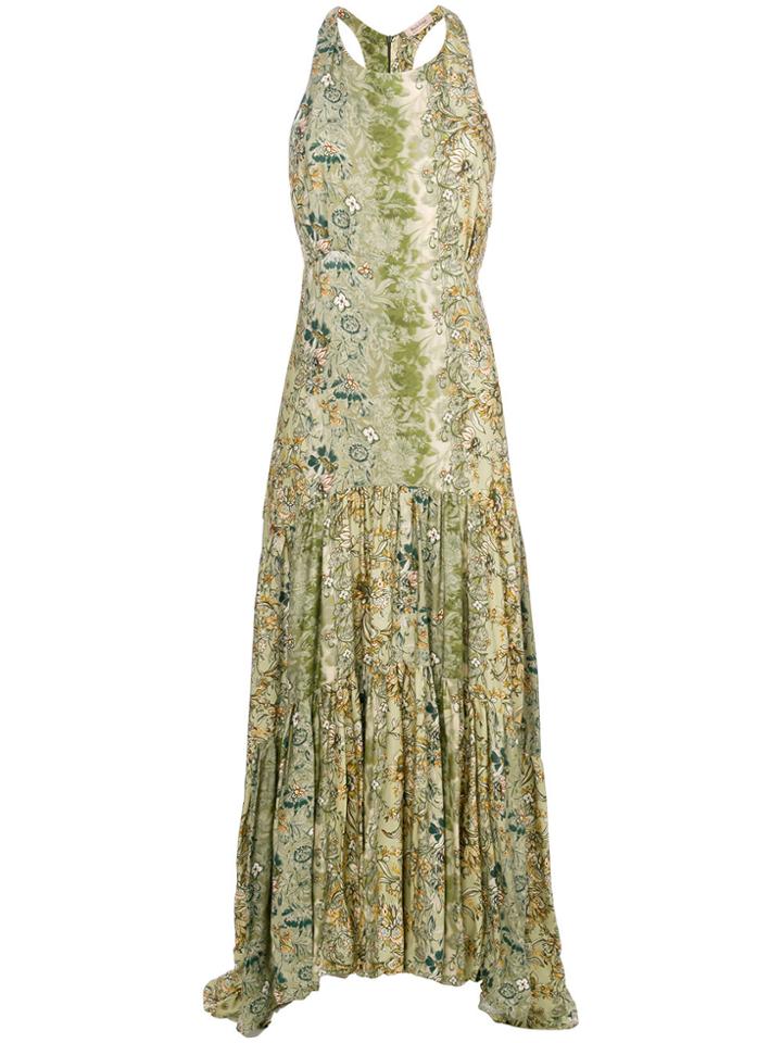 Black Coral Floral Print Maxi Dress - Green