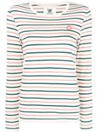 Wood Wood Striped Logo Long Sleeved T-shirt - White