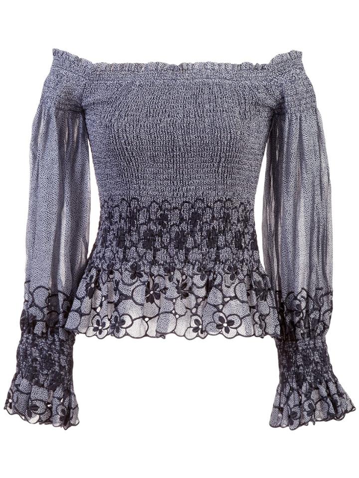 Alexis Smocked Embroidered Top - Blue
