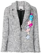 Edward Achour Paris Floral Appliqué Tweed Jacket - Black