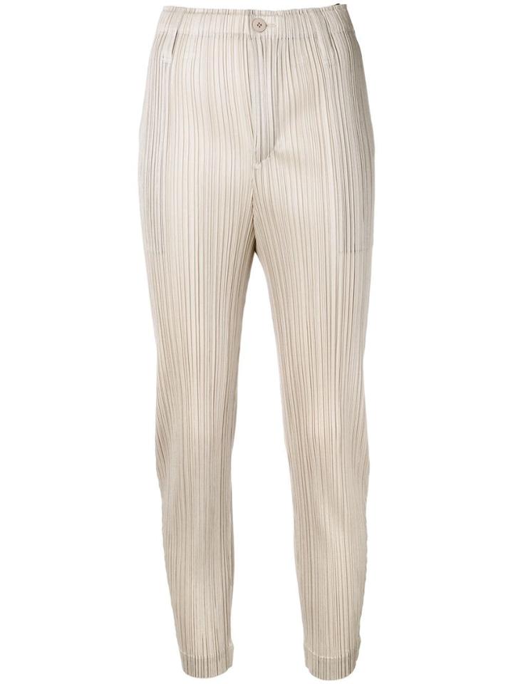 Pleats Please Issey Miyake Beige Cropped Trousers - Neutrals