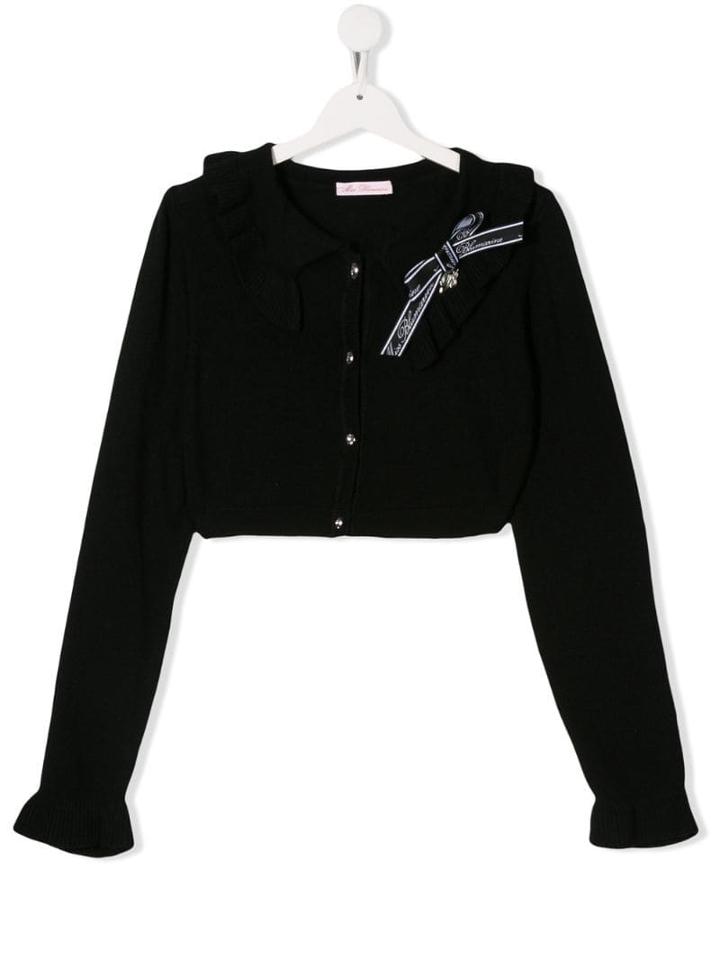 Miss Blumarine Teen Ruffle Trim Cardigan - Black