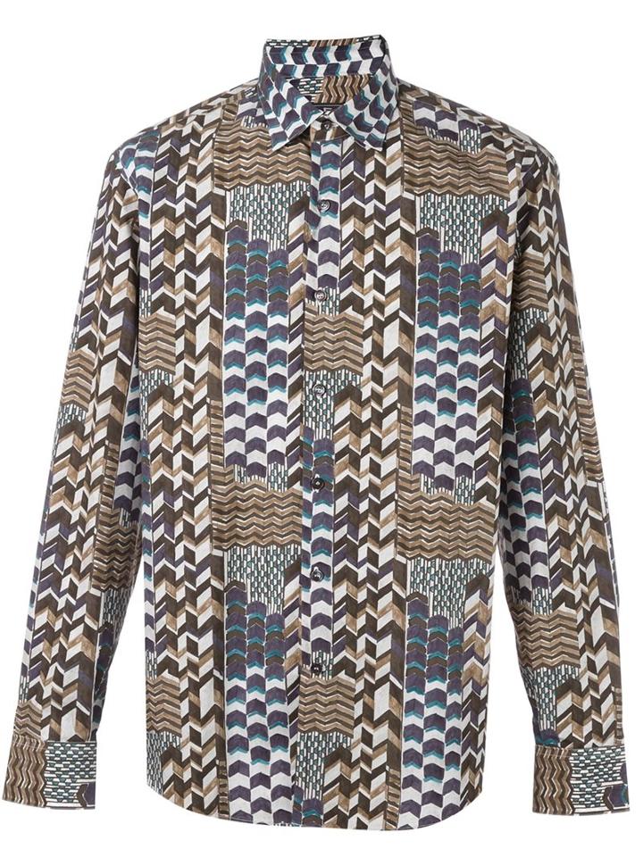 Salvatore Ferragamo Printed Shirt, Men's, Size: Large, Cotton