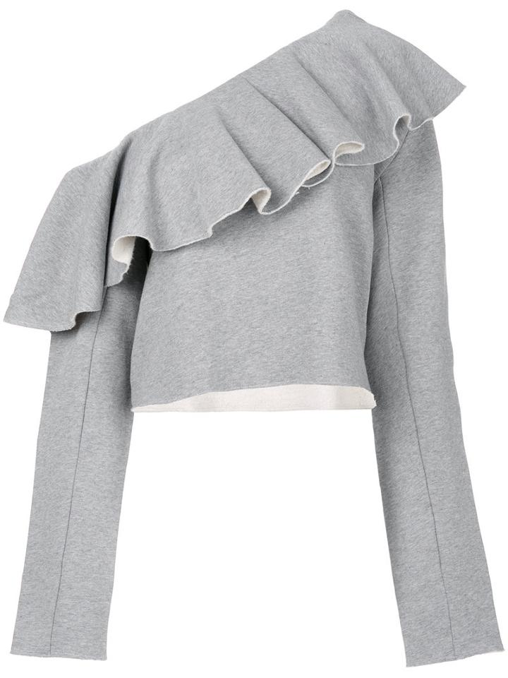 Msgm - Ruffled Off The Shoulder Top - Women - Cotton/viscose - Xs, Grey, Cotton/viscose