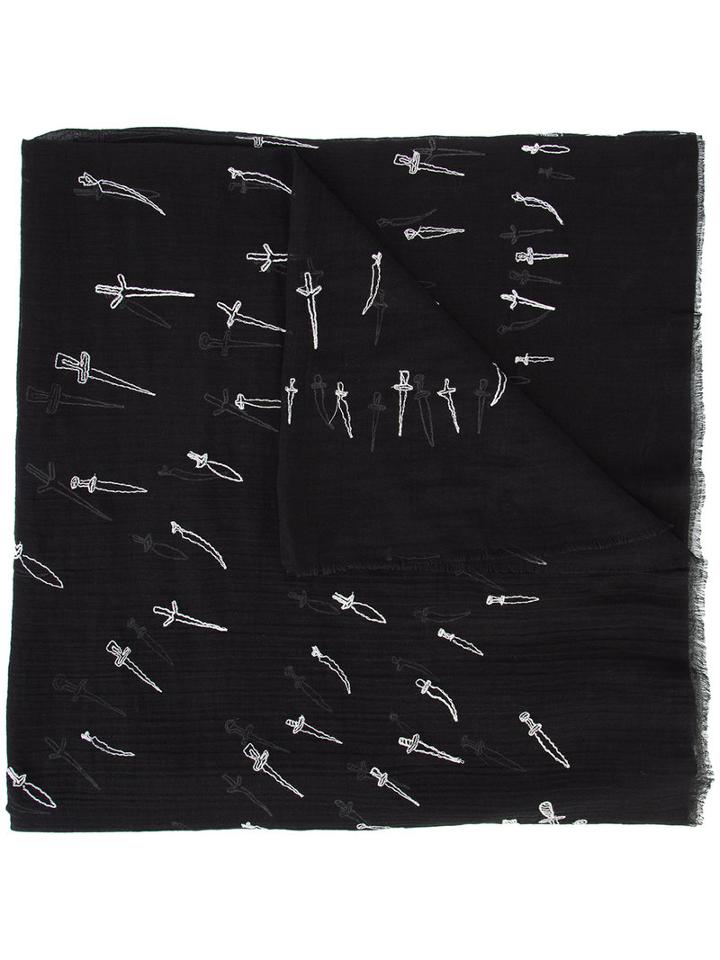 Rag & Bone - Embroidered Dagger Scarf - Women - Cotton - One Size, Black, Cotton