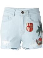 Mr & Mrs Italy Beach Patch Denim Shorts - Blue
