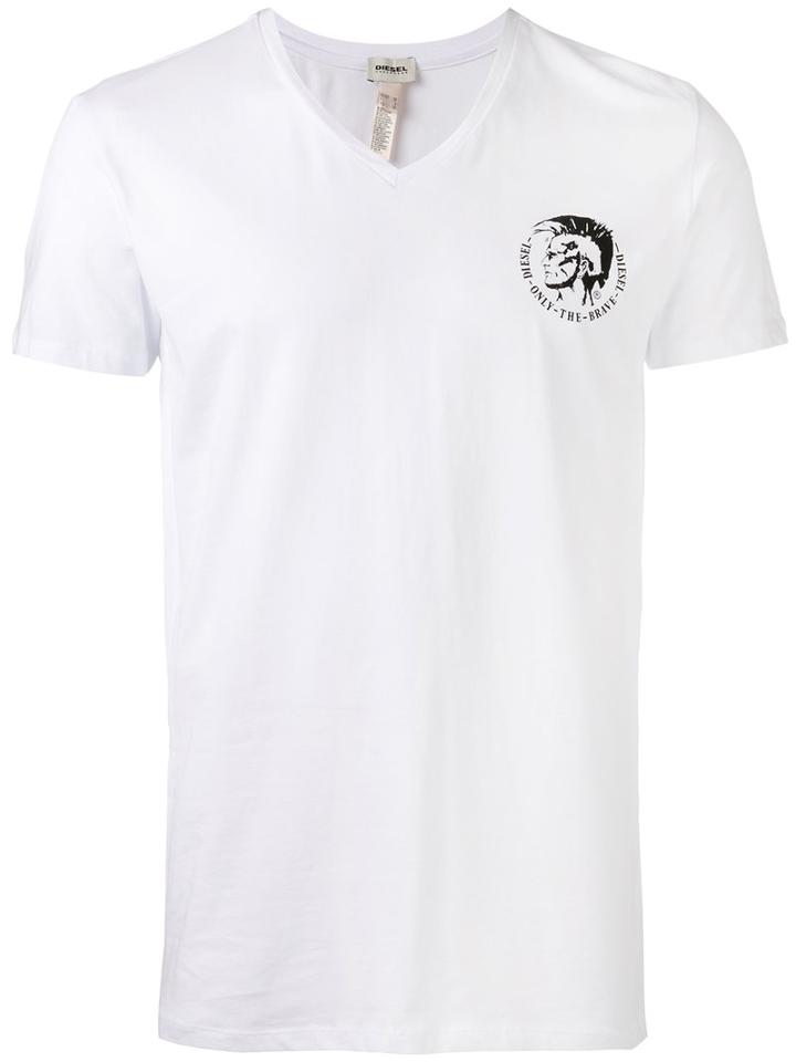 Diesel Logo Print T-shirt, Men's, Size: Medium, White, Cotton/spandex/elastane