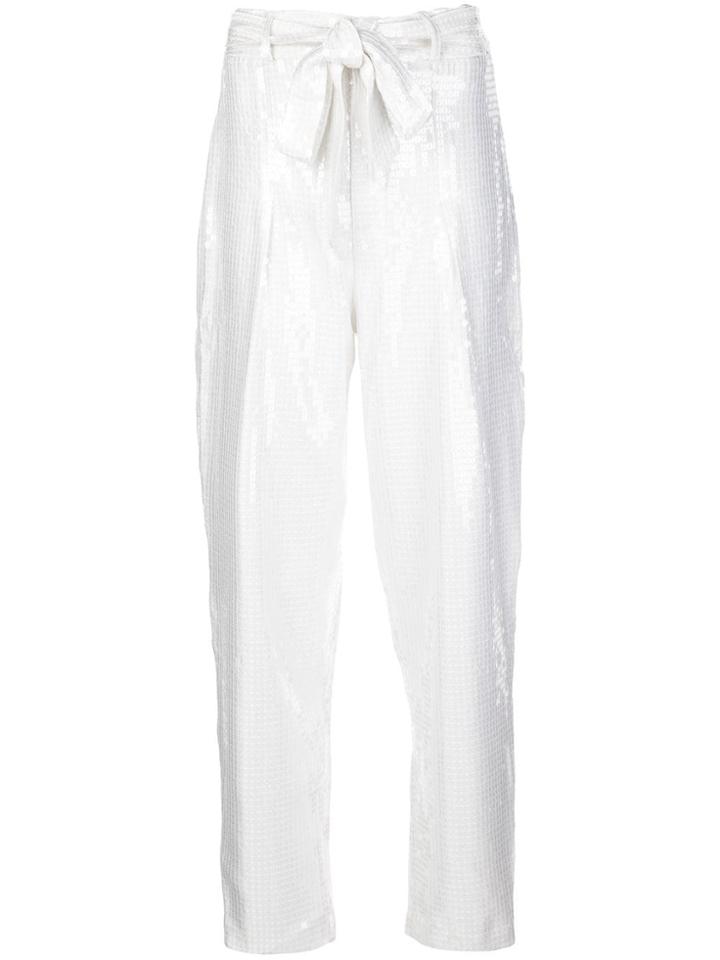Izaak Azanei Sequinned Tapered-leg Trousers - White