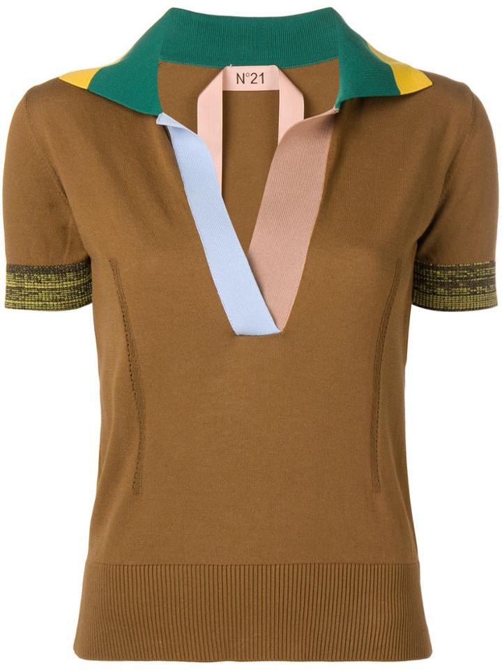 No21 Colourblock Knitted Polo Top - Brown