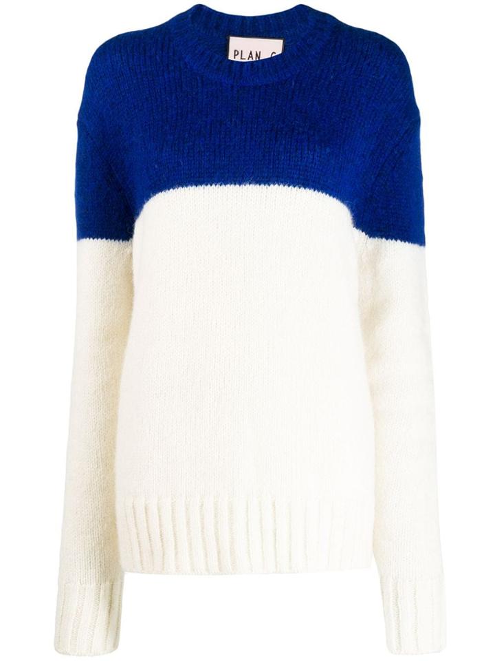 Plan C Textured Colour Block Sweater - White