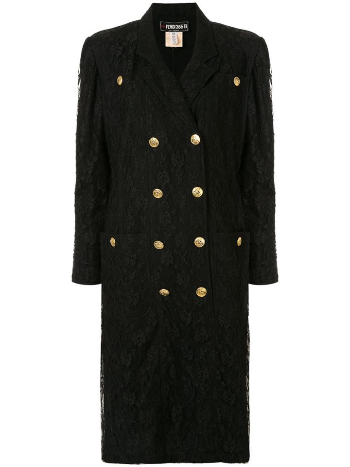 Fendi Pre-owned Lace Overlay Double-breasted Coat - Black