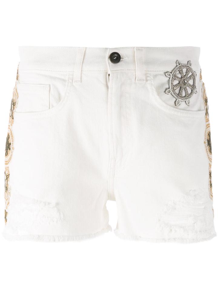 Mr & Mrs Italy - Embellished Denim Shorts - Women - Cotton/spandex/elastane - 38, White, Cotton/spandex/elastane