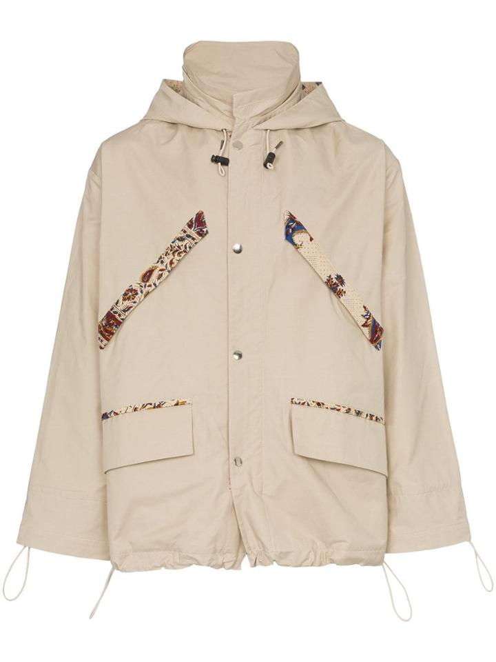 Paria Farzaneh Paisley Print Trim Hooded Cotton Rain Jacket - Neutrals