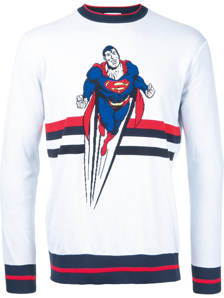 Iceberg - Superman Motif Jumper - Men - Cotton - L, White, Cotton