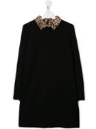 Monnalisa Teen Leopard Collar Shirt Dress - Black
