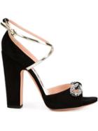 Rochas Crystal Crisscross Sandals, Women's, Size: 40, Black, Suede/crystal