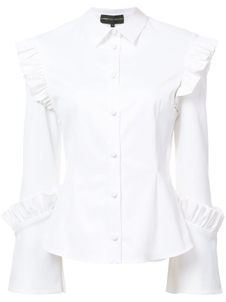 Ruffle Trim Shirt - Women - Cotton/acrylic/spandex/elastane - 12, White, Cotton/acrylic/spandex/elastane, Christian Siriano