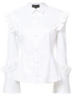 Ruffle Trim Shirt - Women - Cotton/acrylic/spandex/elastane - 12, White, Cotton/acrylic/spandex/elastane, Christian Siriano