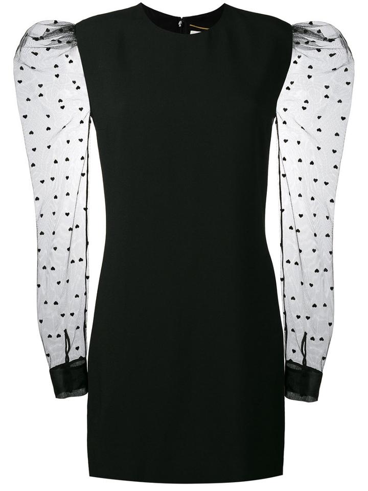 Saint Laurent - Mini Dress With Heart Print Mesh Sleeves - Women - Silk/polyamide/polyester/viscose - 40, Black, Silk/polyamide/polyester/viscose