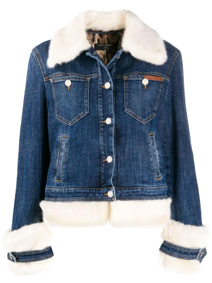 Dolce & Gabbana Faux-fur Trimmed Denim Jacket - Blue