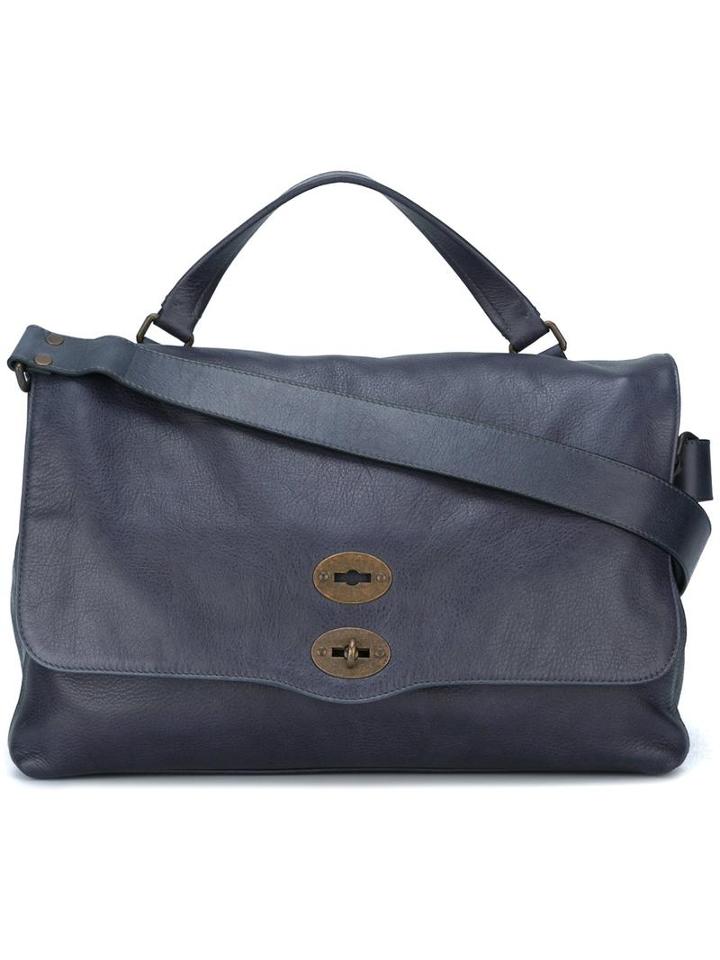 Zanellato Flip Lock Tote, Men's, Blue, Calf Leather