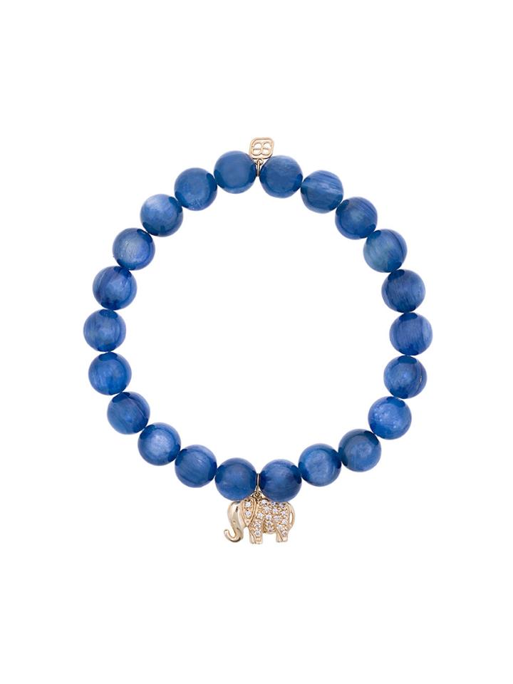 Sydney Evan Blue Cat's Eye Beaded Bracelet With Diamond Elephant Charm