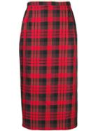 Nº21 Tartan Midi Pencil Skirt - Red