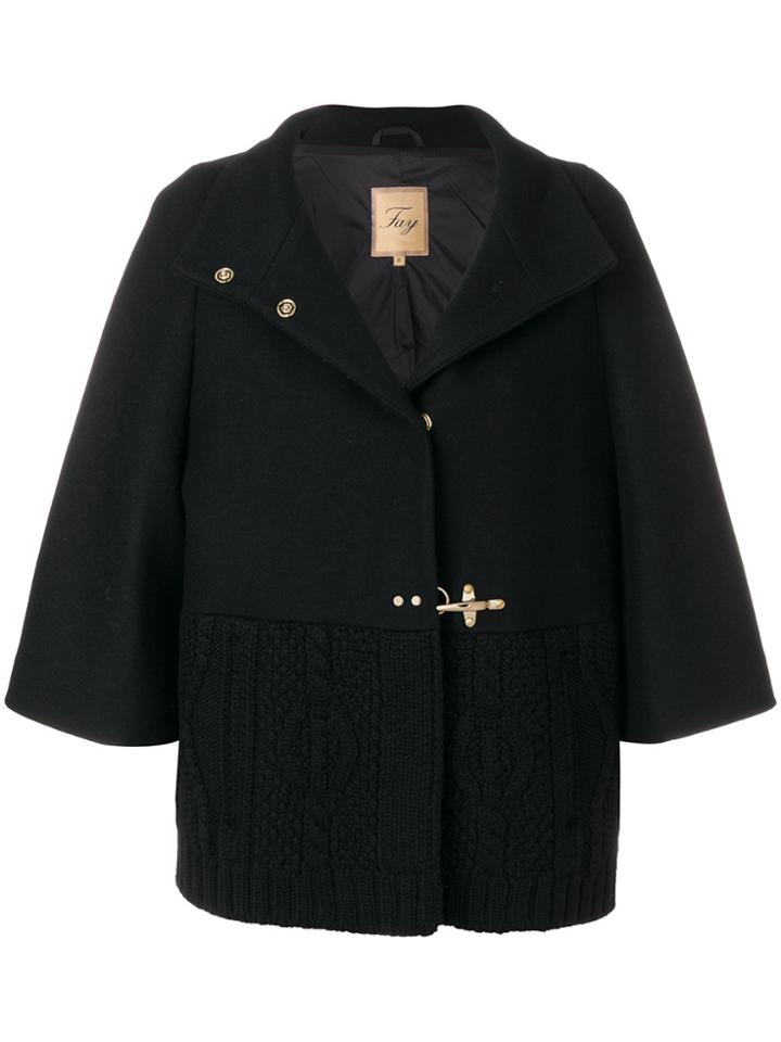 Fay Cropped Sleeves Coat - Black