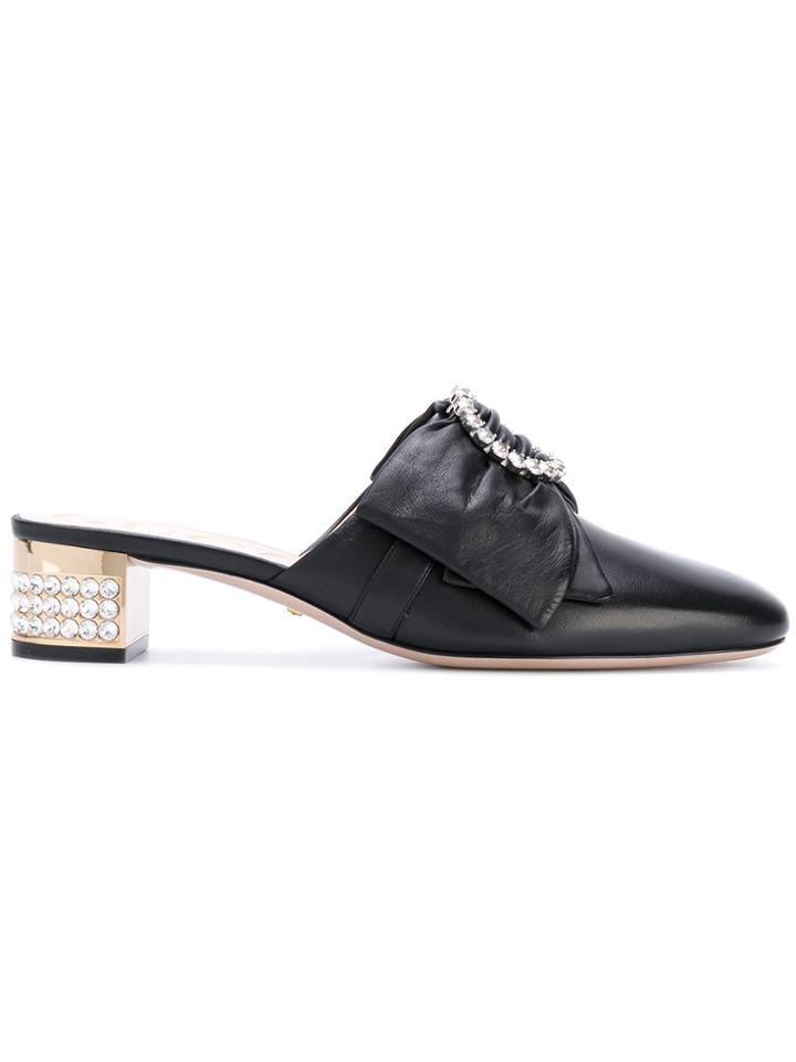 Gucci Crystal Hand Applique Mules - Black