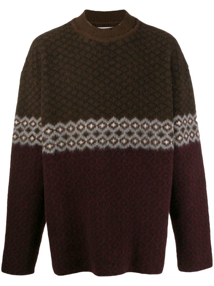 Jil Sander Quilted Pattern Crew Neck Jumper - Brown