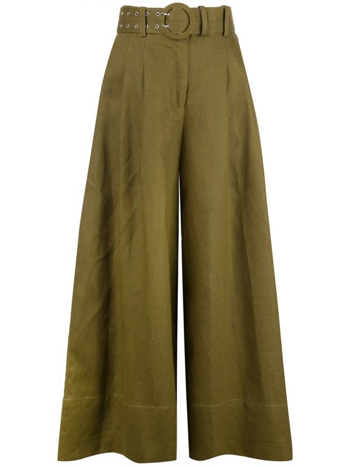 Nicholas Belted Flared Trousers - Green