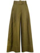 Nicholas Belted Flared Trousers - Green
