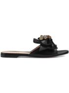 Gucci Leather Slides With Bow - Black