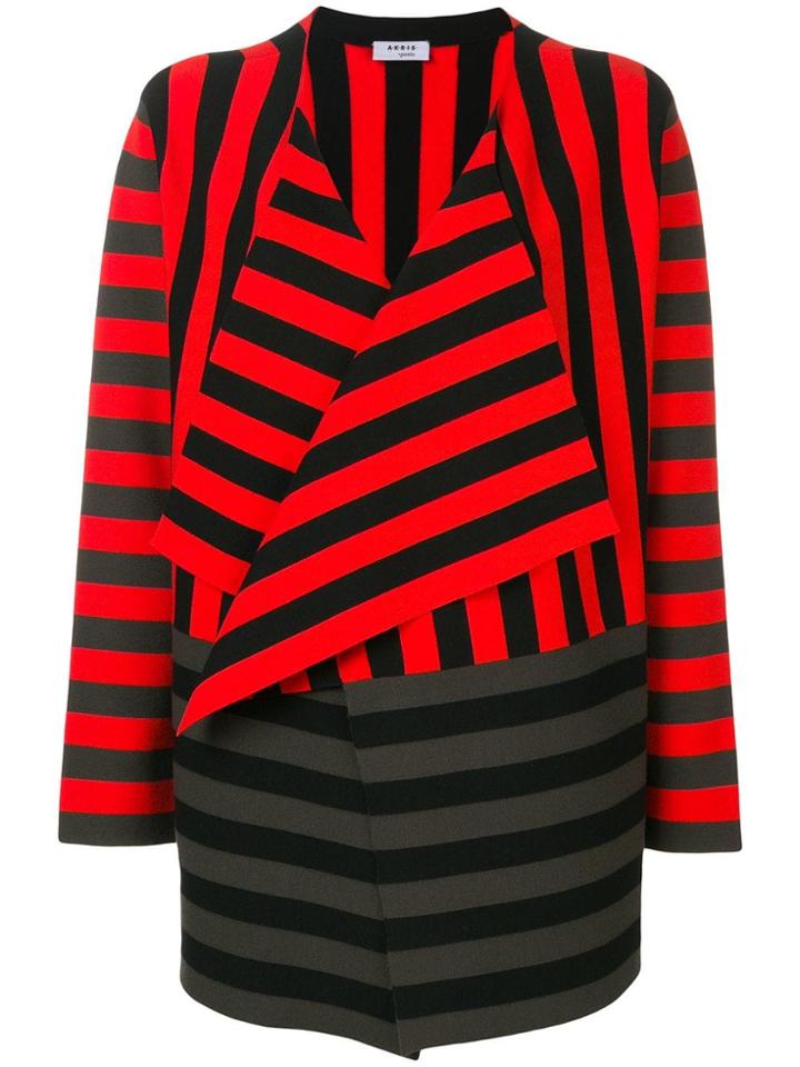 Akris Punto Striped Waterfall Hem Cardigan - Red