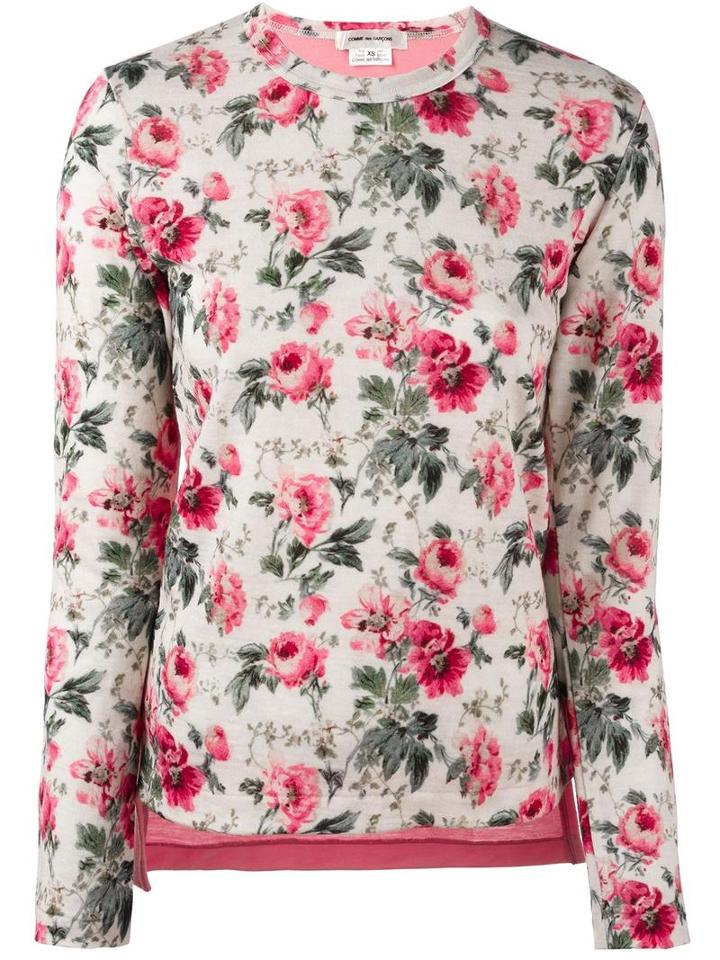 Comme Des Garçons Floral Print Sweatshirt, Women's, Size: Xs, Pink/purple, Wool