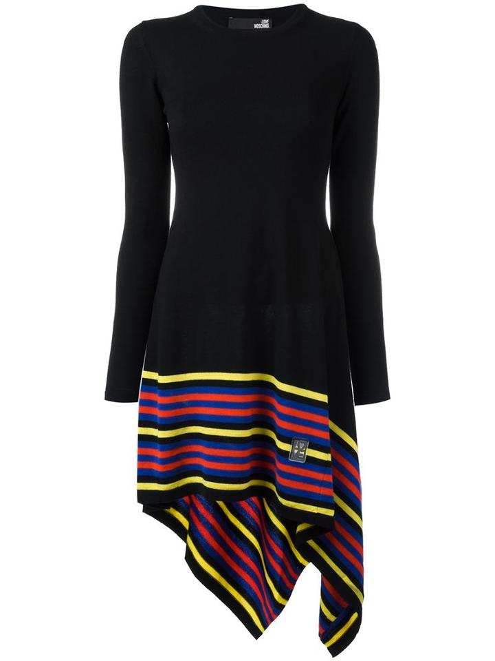 Love Moschino Asymmetric Knitted Dress, Women's, Size: 40, Black, Virgin Wool