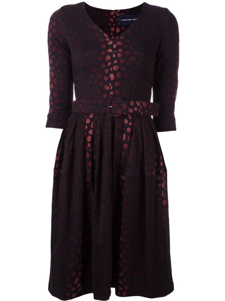 Samantha Sung Jacquard Flared Dress, Women's, Size: Xl, Black, Silk/wool