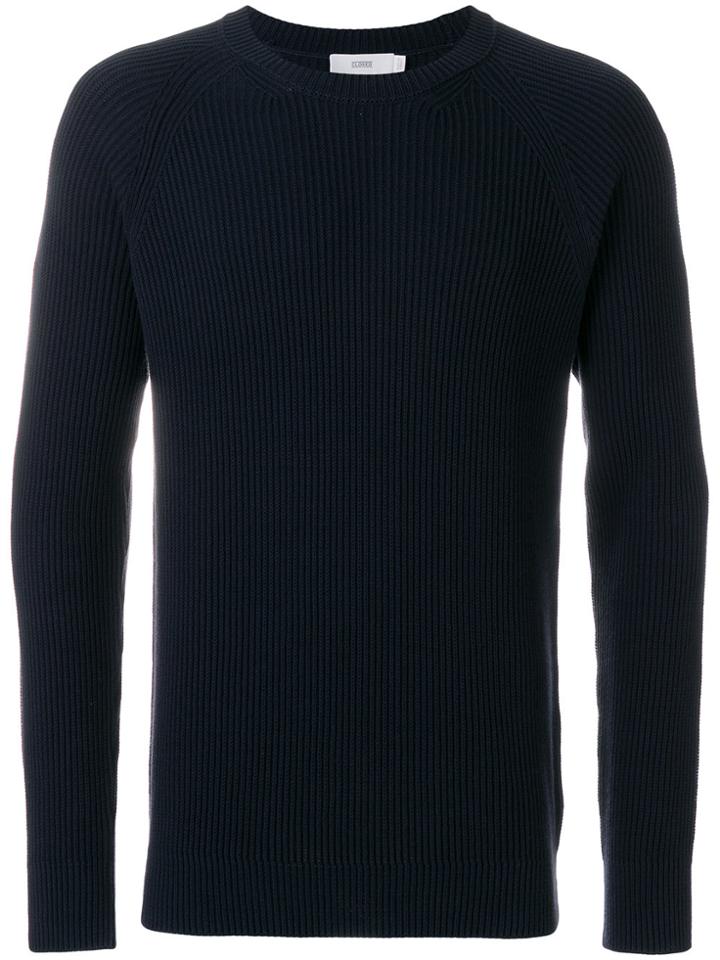 Closed Ribbed Crew Neck Sweater - Blue