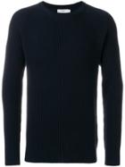 Closed Ribbed Crew Neck Sweater - Blue