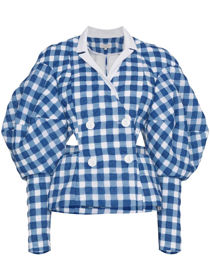 Natasha Zinko Gingham Volume Sleeve Top - Blue