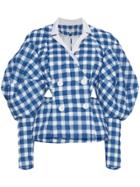 Natasha Zinko Gingham Volume Sleeve Top - Blue