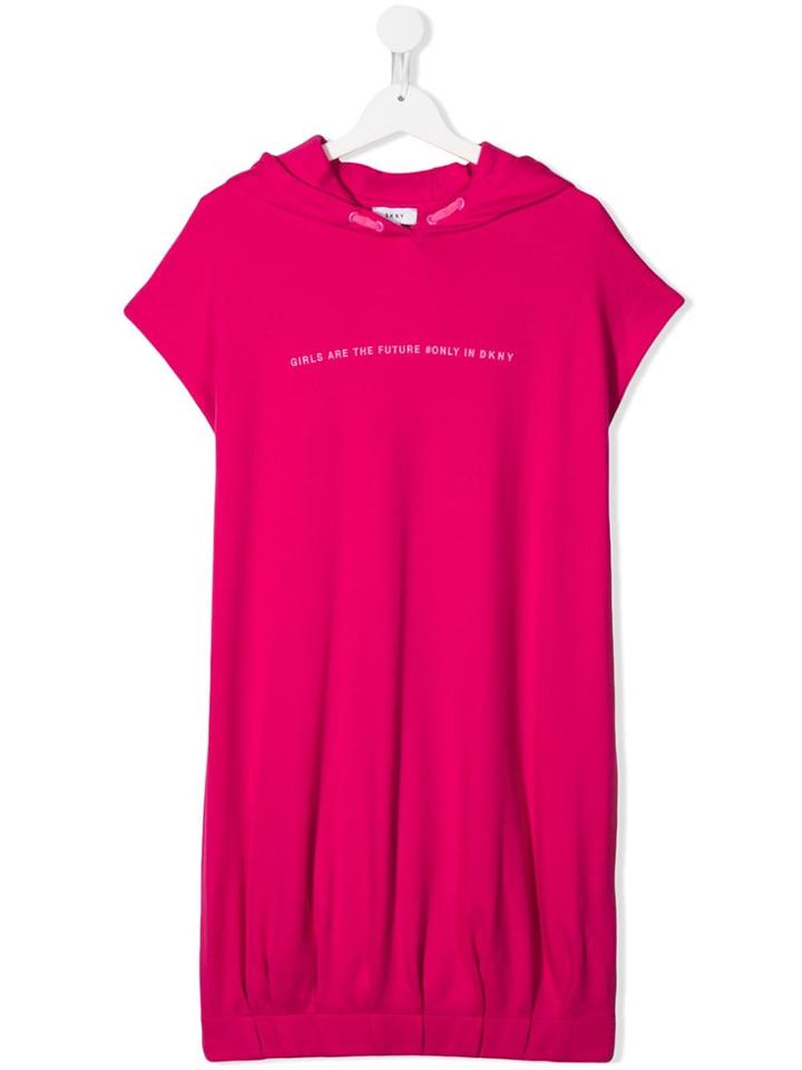 Dkny Kids Hooded Sweat Dress - Pink